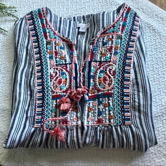 J.Jill Love Linen Striped Embroidered Top Jacket S - Picture 4 of 11